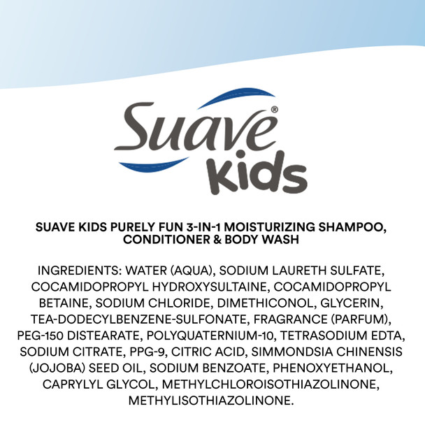 Suave Kids 3-in-1 Shampoo Conditioner Body Wash Purely Fun, 28 oz, 4 Count 