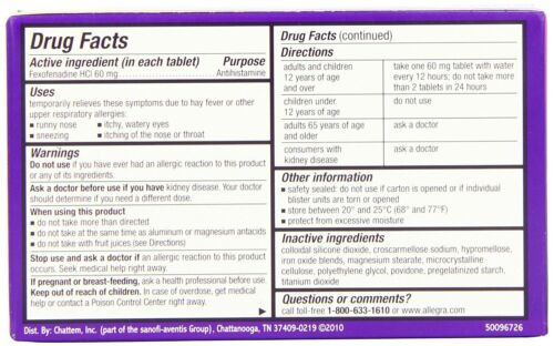 Allegra Allergy Tablets 60mg, 12 Ct