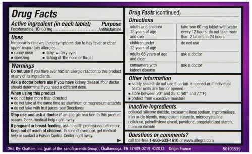 Allegra Allergy Tablets 60mg, 12 Ct