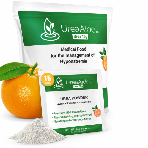 Urea Aide Urea 15 g Packets Sparkling Orange for Hyponatremia Support, Sodium Balance, and Easy Mixing   24 g