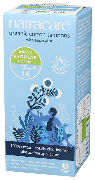Natracare Organic Cotton Tampons Regular with Cardboard Applicator (1 Pack, 16 tampons).