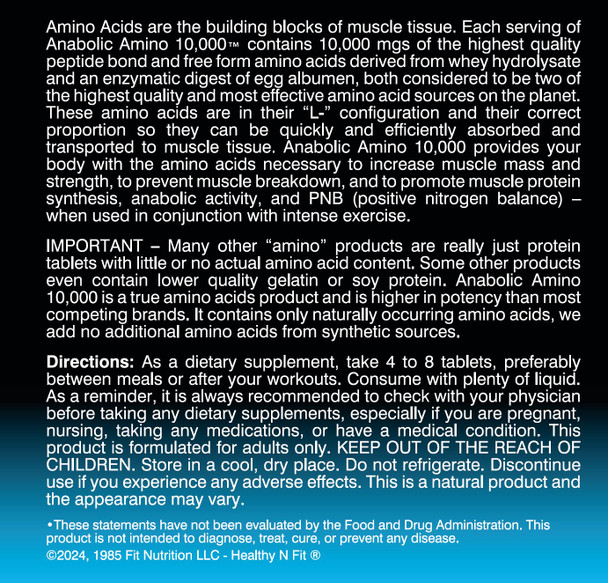 Healthy 'N Fit Amino 10,000 90 Tablets, EAA & BCAA - 10,000 MGS Amino Acids per Serving