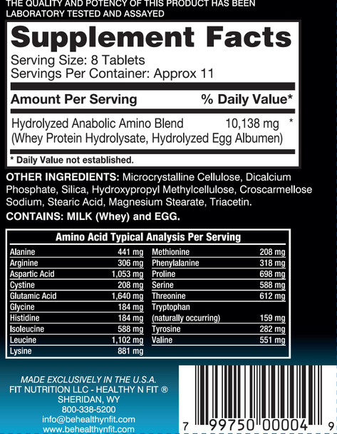 Healthy 'N Fit Amino 10,000 90 Tablets, EAA & BCAA - 10,000 MGS Amino Acids per Serving