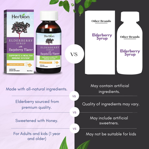 HERBION Naturals Elderberry Syrup  Healthy Immune System for Adults and Children (1 Year+) - Honey Sweetened with Natural Raspberry Flavor - No Artificial Ingredients