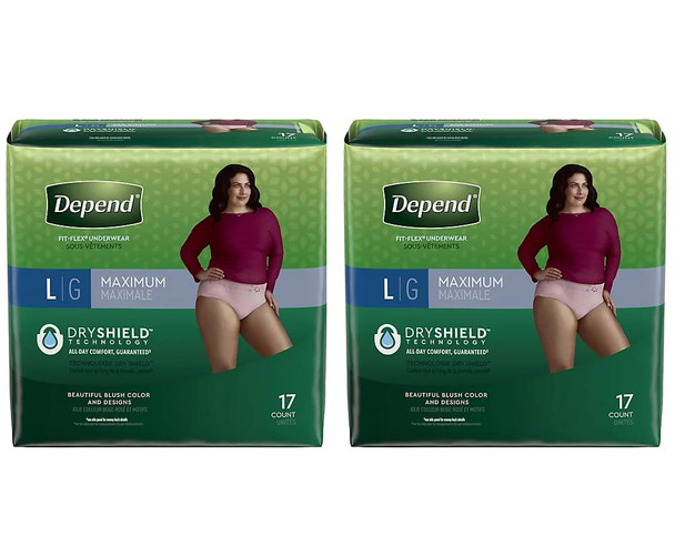 Depend Fit-Flex Underwear for Women Large Maximum Absorbency - 2 Packs of 17 ct