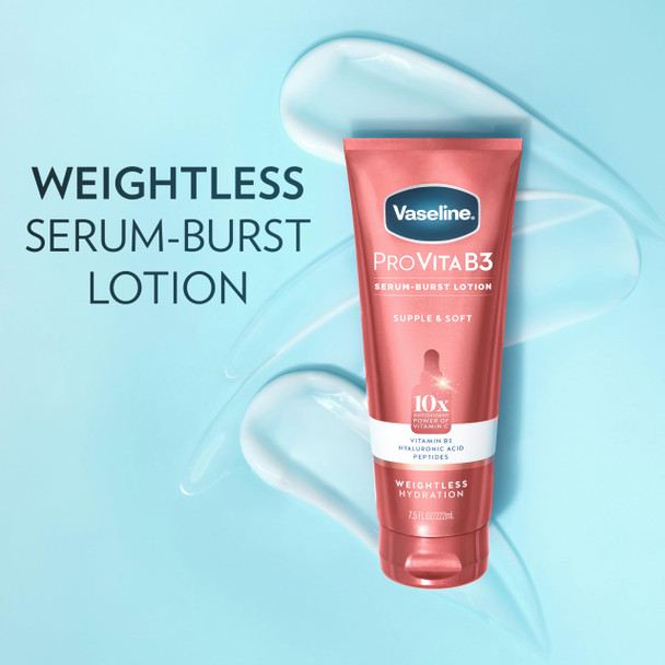Vaseline Pro VitaB3 Serum Burst Lotion Supple & Soft Healthy, Hydrated Skin, Lightweight 10x Antioxidant Power of Vitamin C with Vitamin B3, Hyaluronic Acid & Peptides, 7.5 fl oz