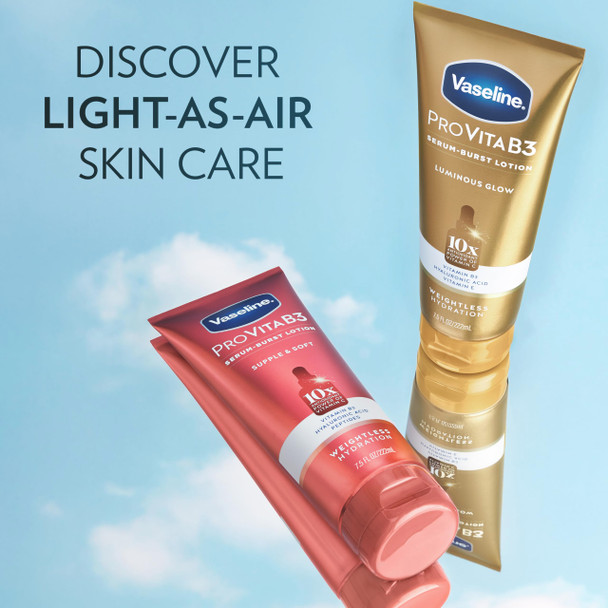 Vaseline Pro VitaB3 Serum Burst Lotion Supple & Soft Healthy, Hydrated Skin, Lightweight 10x Antioxidant Power of Vitamin C with Vitamin B3, Hyaluronic Acid & Peptides, 7.5 fl oz