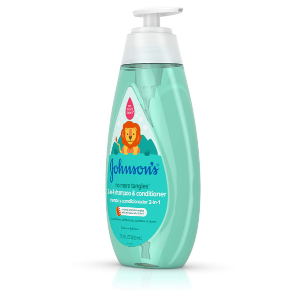 Johnson's No More Tangles 2-in-1 Detangling Hair Shampoo & Conditioner for Kids & Toddlers, Gentle & Tear-Free, Hypoallergenic & Free of Parabens, Phthalates, Sulfates & Dyes, 20.3 fl. oz