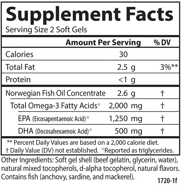 Carlson - Maximum Omega 2000, 2000 mg Omega-3 Fatty Acids Including EPA and DHA, Wild-Caught, Norwegian Fish Oil Supplement, Sustainably Sourced Fish Oil Capsules, Lemon, 60 Softgels