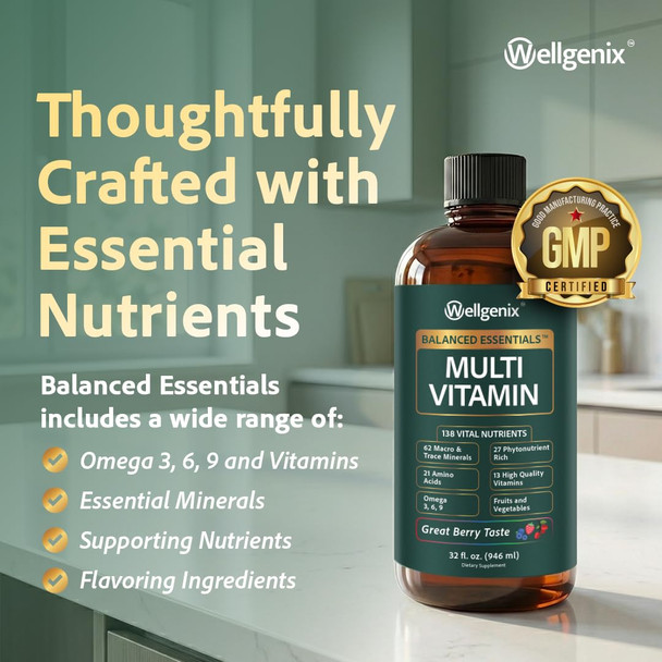 Wellgenix Balanced Essentials Liquid Nutritional Supplement, 32 Ounces - Very Berry