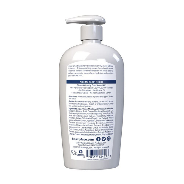 Kiss My Face Fragrance Free Moisture Shave, 4 In 1 Shaving Cream, Cruelty Free And Vegan, With Added Olive Oil And Aloe Leaf Extract, Vitamin E Rich, 11 fl Oz Pump Bottle