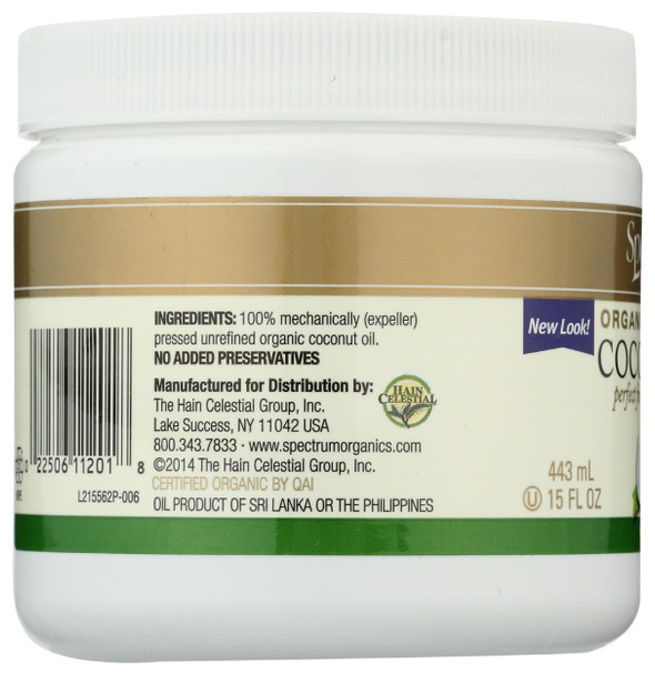 Spectrum Essentials Organic Virgin Coconut Oil, Unrefined, 15 oz