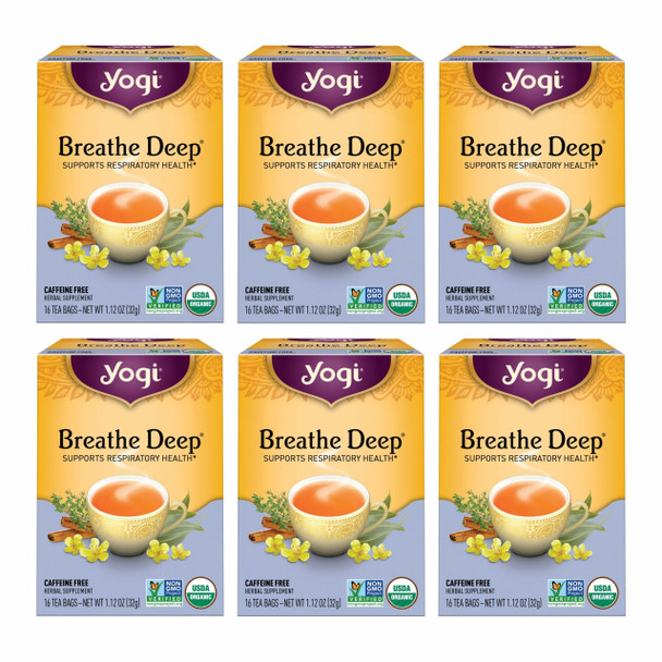Yogi Tea Breathe Deep Tea - 16 Tea Bags per Pack (6 Packs) - Organic Respiratory Tea - Supports Respiratory Health - Includes Licorice Root, Eucalyptus Leaf, Ginger Root & Cinnamon Bark