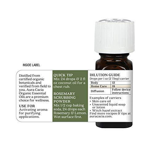 Aura Cacia Aromatherapy Rosemary Essential Oil Organic 0.25 Oz. Bottle