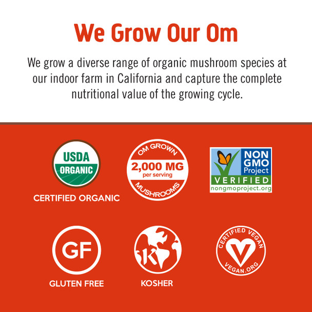 OM MUSHROOM SUPERFOOD Morning Energy Blend  Caffeine-Free Powder with Cordyceps, Lions Mane, Rhodiola & Vitamin D2  Supports Energy, Focus & Endurance  8.47 oz Canister (30 Servings)