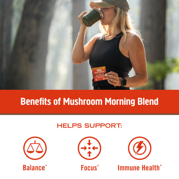 OM MUSHROOM SUPERFOOD Morning Energy Blend  Caffeine-Free Powder with Cordyceps, Lions Mane, Rhodiola & Vitamin D2  Supports Energy, Focus & Endurance  8.47 oz Canister (30 Servings)