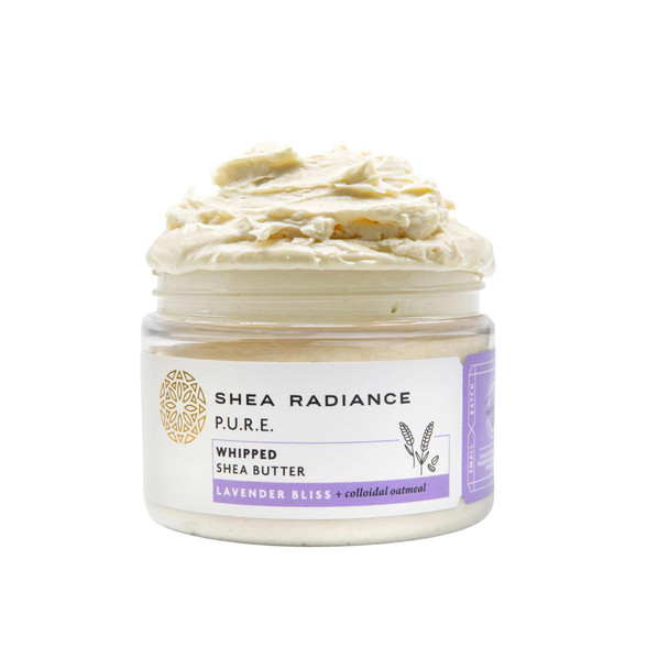 Shea Radiance P.U.R.E. Whipped Shea Butter with Colloidal Oatmeal - Whipped Body Butter Blended with Skin Soothing Oatmeal & Moisturizing Rice Bran Oil | Lavender Bliss (7 oz)