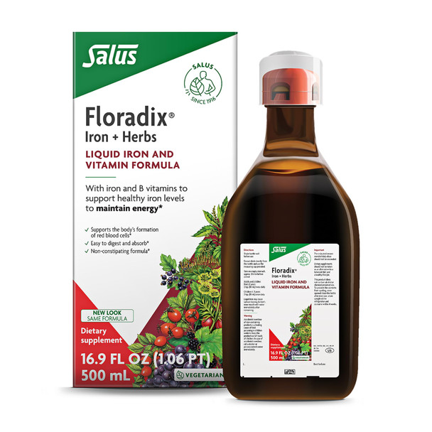 Floradix by Salus Iron & Herbs - Liquid Herbal Supplement for Energy Support* - Iron Supplement with Vitamin C & B Complex Vitamins - for Men & Women - 16.9 Fl Oz