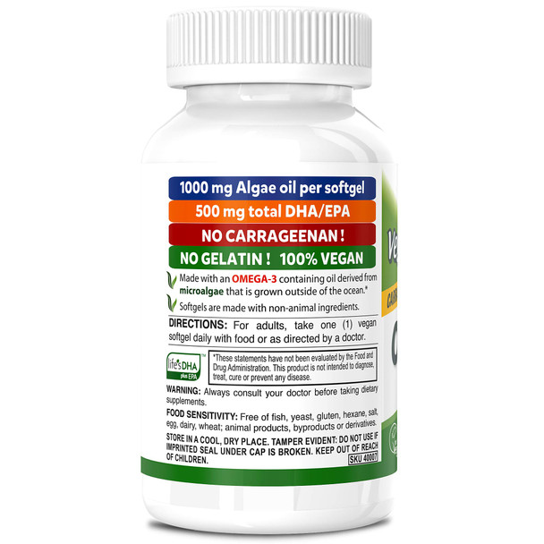 DEVA Vegan Omega-3 DHA-EPA 500MG  No Carrageenan, Non-Fish Oil Derived from Algae, Non-GMO, 60 Gelatin-Free Softgels