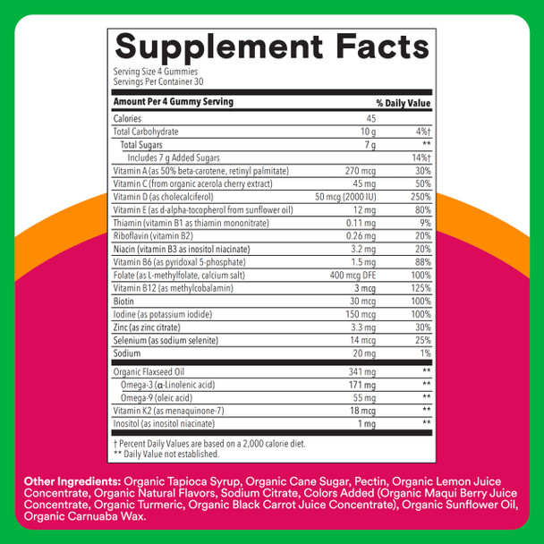 SmartyPants Organic Women's Multivitamin Gummies: Biotin, Methylfolate, Omega 3 (ALA), Vitamin D3, C, Vitamin B12, B6, A, K & Zinc, Inositol, Gluten Free, Vegetarian, 120 Count (30 Day Supply)