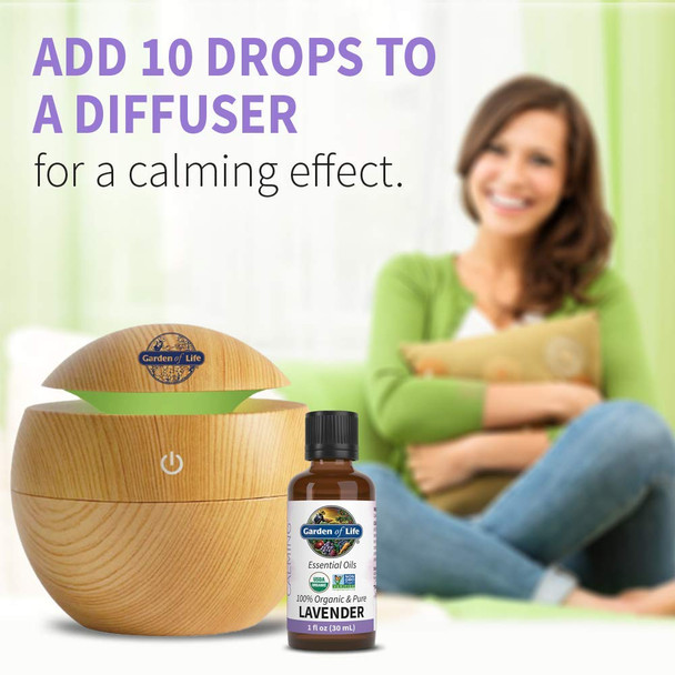 Garden of Life Essential Oil, Lavender 1 fl oz (30 mL), 100% USDA Organic & Pure, Clean, Undiluted & Non-GMO - for Diffuser, Aromatherapy, Meditation, Skincare, Sleep - Calming, Relaxing, Soothing