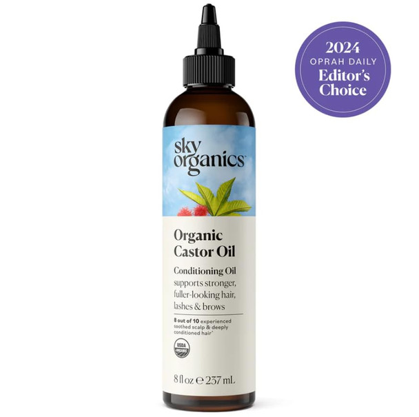Sky Organics Castor Oil - USDA Certified Organic Hair Oil for Hair Growth, Skin, Face, Eyelashes - Cold Pressed & Hexane Free - Pure Organic Castor Oil Pack Wrap - Carrier & Hair Treatment Oil