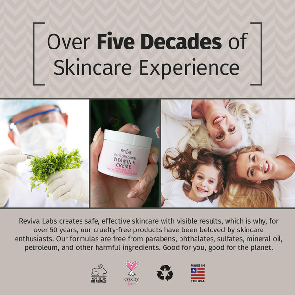 Reviva Labs Vitamin K Crème for Bruising, Under-Eye Dark Circles, and Wrinkles with Soybean Oil and Natural Fruit Extracts - 2 Oz, for Skin and Face