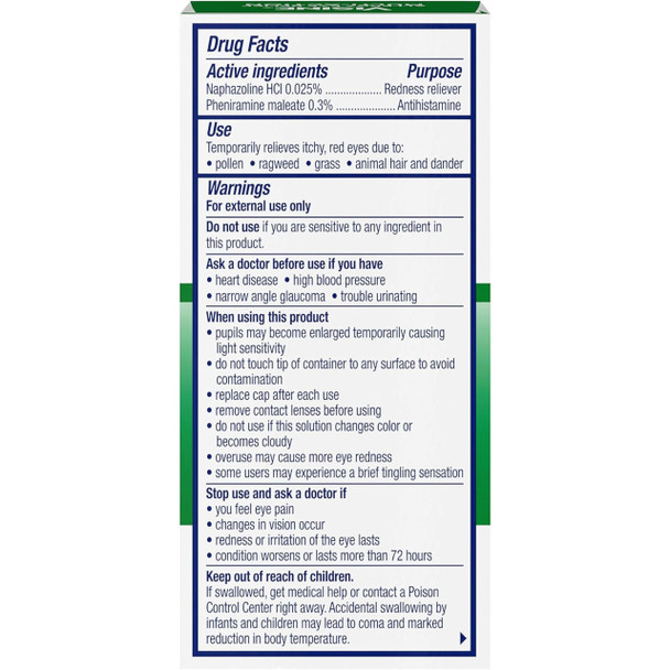 Visine-A Antihistamine + Red Eyes Multi-Action Allergy Relief Eye Drops with Pheniramine Maleate & Naphazoline HCl for Red, Itchy Allergy Eyes, 0.5 fl. oz, Pack of 2