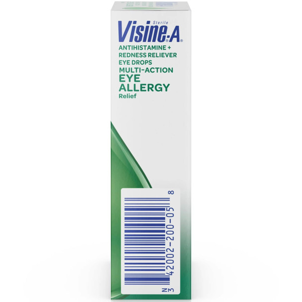 Visine-A Antihistamine + Red Eyes Multi-Action Allergy Relief Eye Drops with Pheniramine Maleate & Naphazoline HCl for Red, Itchy Allergy Eyes, 0.5 fl. oz, Pack of 2