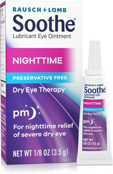 Soothe Preservative-Free Lubricant Eye Ointment, Nighttime Relief for Severe Dry & Irritated Eyes, Gentle for Sensitive Eyes, 0.12 Fl Oz