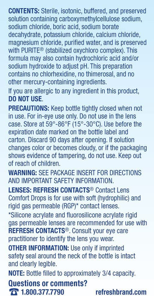 Refresh Contacts, Lubricant Eye Drops, Contact Lens Comfort, 0.4 Fl Oz Sterile - 5 Pack
