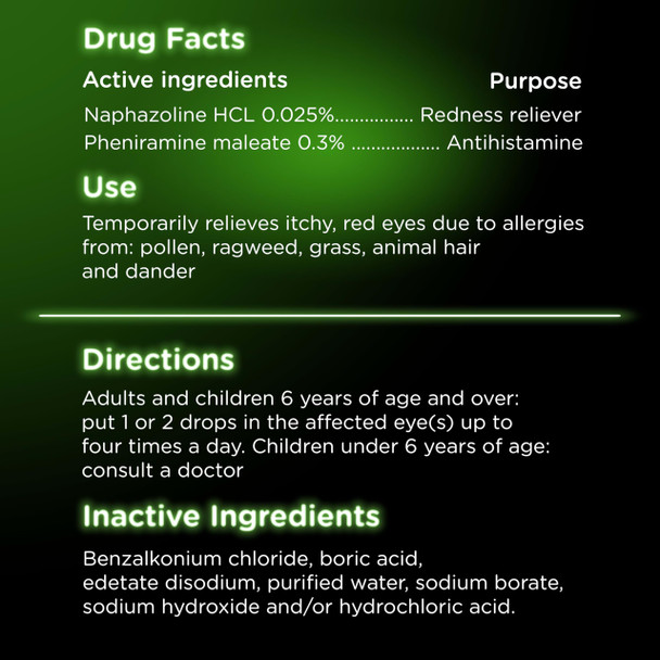 Visine Allergy Eye Relief Multi-Action Antihistamine & Redness Reliever Eye Drops with Pheniramine Maleate & Naphazoline HCl, Allergy Eye Drop Treatment for Red, Itchy Eyes, 0.5 fl. oz