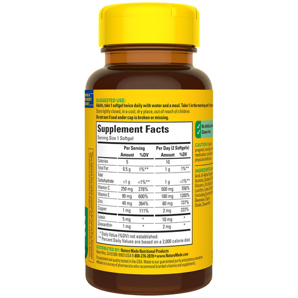 Nature Made Vision Based on the AREDS 2 Formula, Eye Vitamins with Lutein & Zeaxanthin, Vitamin C, Vitamin E, Zinc and Copper for Healthy Vision and Eye Function Support, 60 Softgels, 30 Day Supply