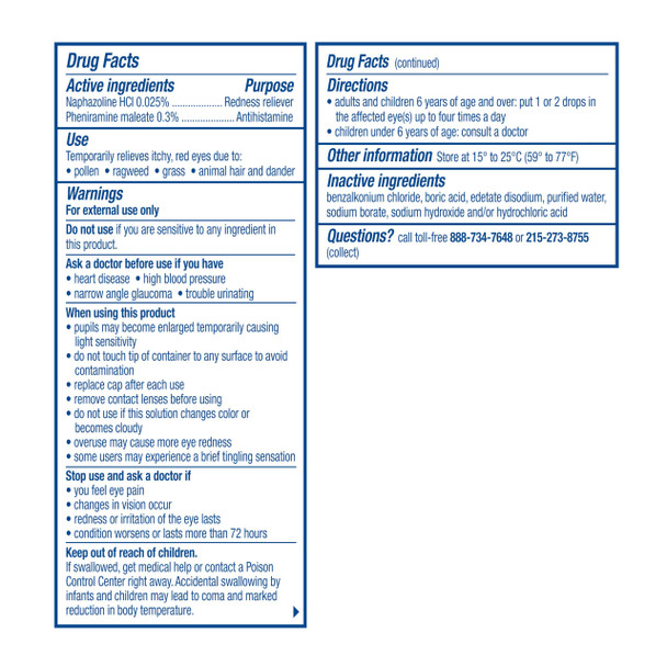 Visine Allergy Eye Relief Multi-Action Antihistamine & Redness Reliever Eye Drops with Pheniramine Maleate & Naphazoline HCl, Eye Drop Treatment for Red, Itchy, Allergy Eyes, 0.5 fl. oz, 2 Pack