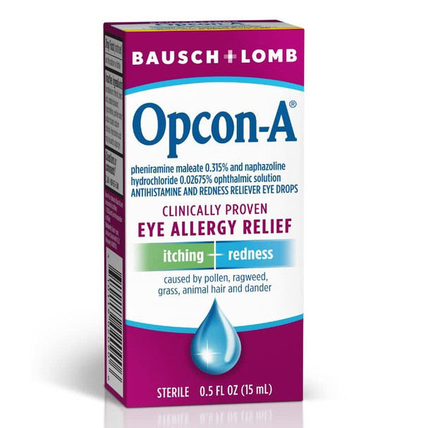Opcon-A Allergy Eye Drops by Bausch + Lomb, for Itch and Redness Relief, Red and Itchy Eyes Antihistamine Eye Drop, Clinically Proven Treatment, 0.5 Fl Oz