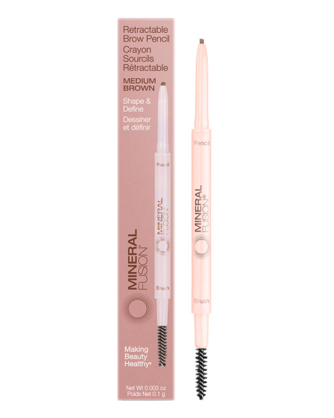 Mineral Fusion Retractable Brow Pencil (Medium Brown) - TZR 2025 Beauty Heroes Award Winner - Shape & Define Eyebrow with Blending Spoolie Brush - Velvety Smooth, Long-Lasting Color - Vegan Formula