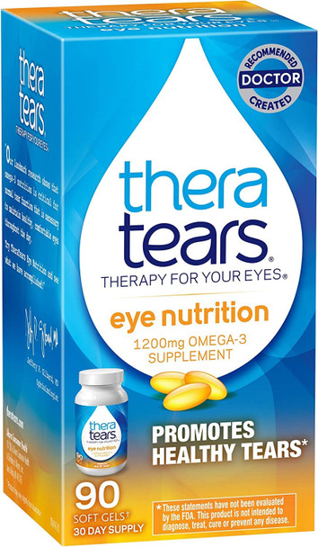 TheraTears 1200mg Omega 3 Supplement for Eye Nutrition, Organic Flaxseed Triglyceride Fish Oil and Vitamin E, 90 Count (Pack of 3)