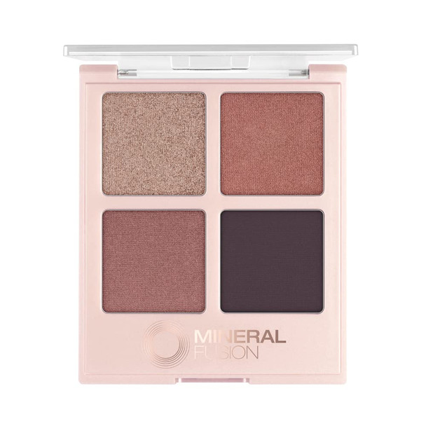 Mineral Fusion Eyeshadow Palette - Four Pressed Powder Shades in Matte, Glitter, and Shimmer Finishes - Natural, Lightweight Vegan Eye Makeup - (Girls Night Out)