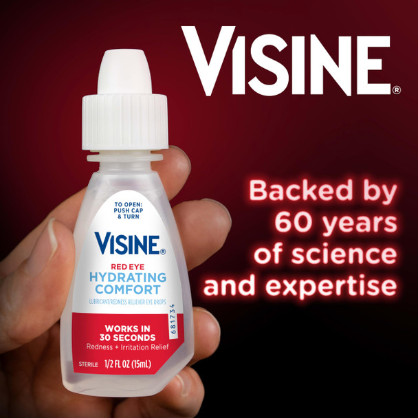 Visine Red Eye Hydrating Comfort Redness Relief and Lubricant Drops to Help Moisturize and Relieve Due to Minor Eye Irritations Fast, Tetrahydrozoline HCl, 0.28 fl. oz