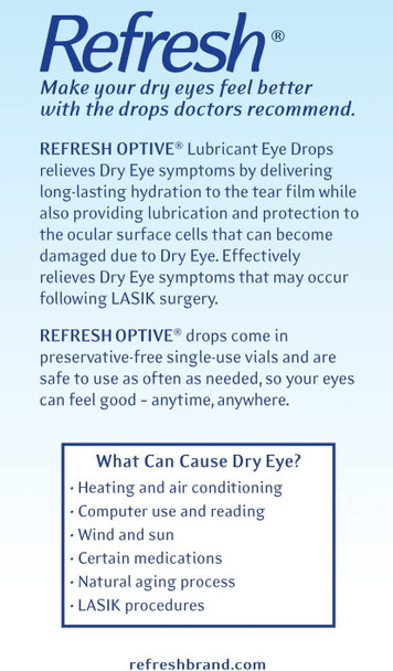 Refresh Optive Lubricant Drops for Sensitive Eyes, 60 Vials, Preservative-free - Great Value Size (Pack of 3)- (180 Vials)