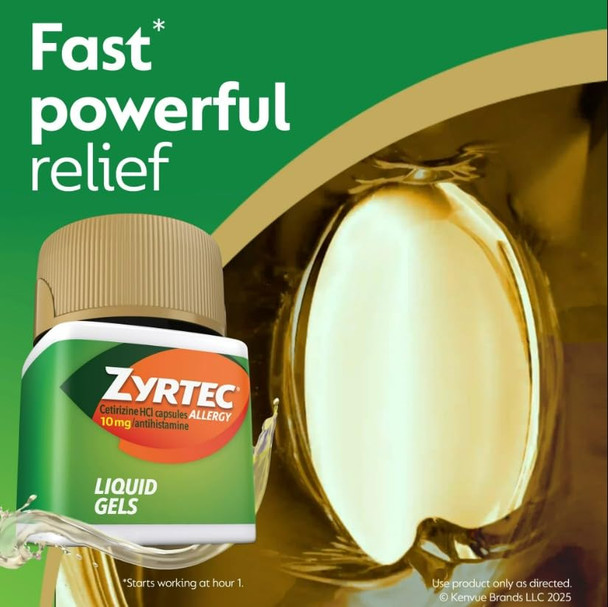 Zyrtec 24 Hour Allergy Relief Liquid Gels, Antihistamine Capsules with Cetirizine HCl Allergy Medicine for All-Day Relief from Runny Nose, Sneezing, Itchy Eyes & More, 12 Count