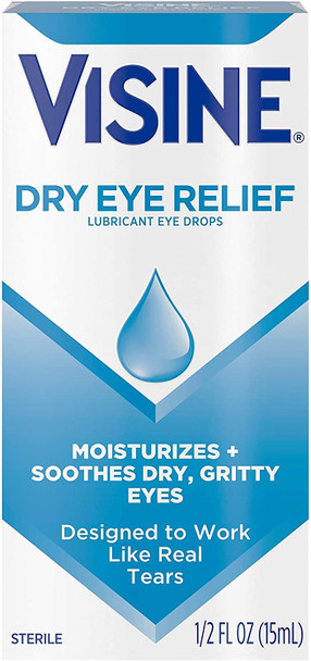 Visine Dry Eye Relief Lubricant Eye Drops with Polyethylene Glycol 400 to Moisturize and Soothe Irritated, Gritty and Dry Eyes, Designed to Work Like Real Tears, 0.5 fl. oz