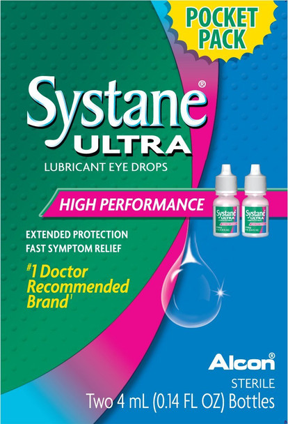 Systane Ultra Eye Drops Lubricant High Performance,Two 4ml bottles, 0.14 Fl. Oz (Pack of 2)