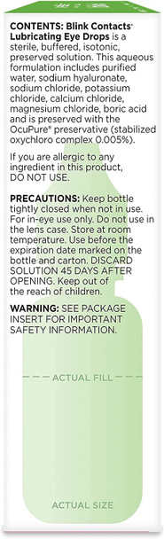 Blink Contacts Lubricating Eye Drops with Hyaluronate, Moisturizing & Soothing for Soft & RGP Contact Lenses, Refreshes Lenses, Hydrating & Comforting Daily Eye Care, 0.34 Fl Oz