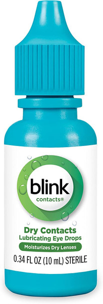 Blink Contacts Lubricating Eye Drops with Hyaluronate, Moisturizing & Soothing for Soft & RGP Contact Lenses, Refreshes Lenses, Hydrating & Comforting Daily Eye Care, 0.34 Fl Oz
