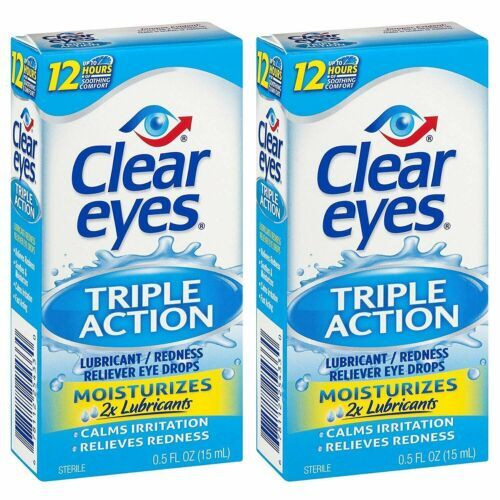 Clear Eyes Triple Action Lubricant Eye Drops Relieves Redness 0.5 Oz Pack of 6