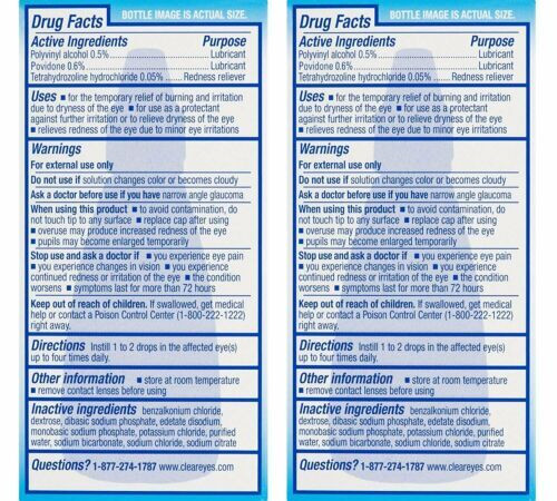 Clear Eyes Triple Action Lubricant Eye Drops Relieves Redness 0.5 Oz Pack of 6