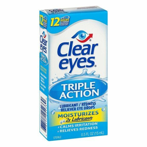 Clear Eyes Triple Action Lubricant Eye Drops Relieves Redness 0.5 Oz Pack of 6