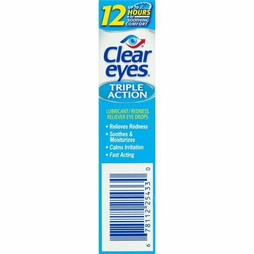 Clear Eyes Triple Action Lubricant Eye Drops Relieves Redness 0.5 Oz Pack of 6
