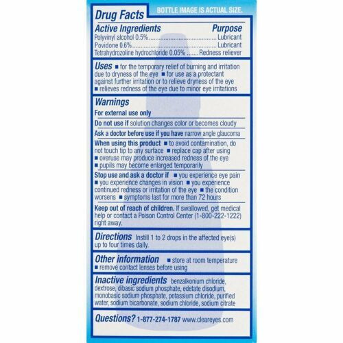 Clear Eyes Triple Action Lubricant Eye Drops Relieves Redness 0.5 Oz Pack of 6
